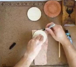 trace Trace around the plywood disc onto rough side of the leather